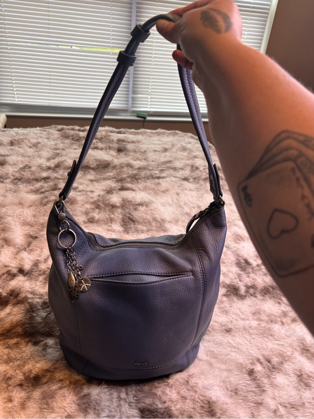 The Sak Pebbled Leather Hobo in blue